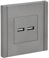IEK FORTE&PIANO Розетка USB A+A 3,1А FP549 сталь  (FP-U21-D31-K46)