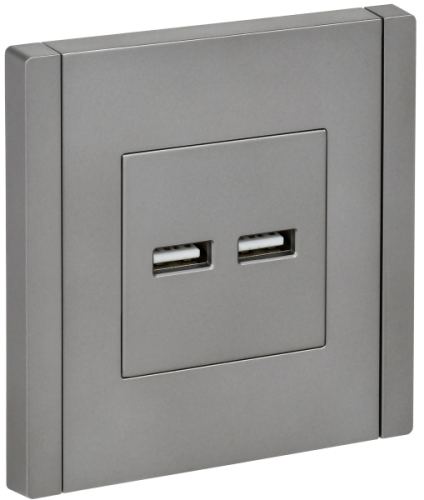 IEK FORTE&PIANO Розетка USB A+A 3,1А FP549 сталь  (FP-U21-D31-K46)