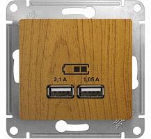 SCHNEIDER ELECTRIC Розетка GLOSSA USB 5В/2100мА 2х5В/1050мА механизм дерево дуб (GSL000533)