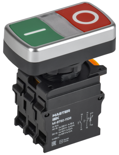 IEK Кнопка ''I-O'' с подсветкой d=22мм 1NO+1NC MASTER ' (MI-BT60-11DR-3-11-K51) IEK Кнопка ''I-O'' с подсветкой d=22мм 1NO+1NC MASTER ' (MI-BT60-11DR-3-11-K51)