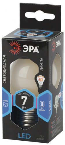ЭРА Лампа светодиодная филаментная F-LED P45-7W-840-E27 frost  (филамент, шар мат., 7Вт, нейтр, E27  (10/ (Б0027959)
