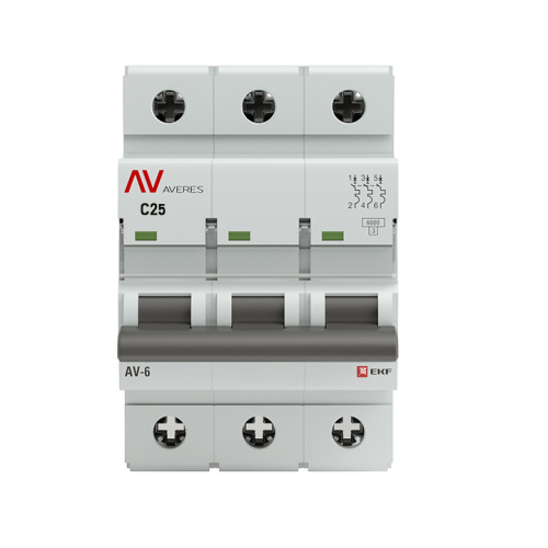 EKF Выключатель автоматический AV-6 3P 25A  (C) 6кА AVERES (mcb6-3-25C-av) фото 2