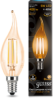 GAUSS Лампа светодиодная LED 5вт, 230в, Е14, FILAMENT, теплый, свеча на ветру  (104801005)