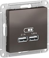 SCHNEIDER ELECTRIC Розетка ATLASDESIGN USB 5В 1 порт x 2,1 А 2 порта х 1,05 А механизм мокко (ATN000633)