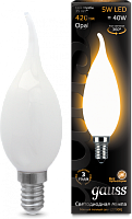 GAUSS Лампа светодиодная LED 5Вт 230в,E14 Filament OPAL теплый,свеча на ветру  (104201105)
