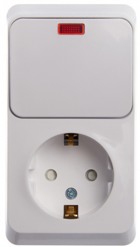 SCHNEIDER ELECTRIC ЭТЮД блок открытой установки Розетка с зеземлением со шторками + Выключатель 1-кл. с подсв., белый (BPA16-203B)