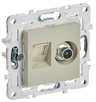 IEK SKANDY Розетка двойная TV+RJ45 кат.6E SK-A15B бежевый  (SK-AK20-2-K10)