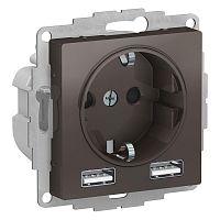 SCHNEIDER ELECTRIC РОЗЕТКА ATLASDESIGN 16А c 2 USB A+A, 5В/2,4А, 2х5В/1,2А, механизм, МОККО (ATN000630)