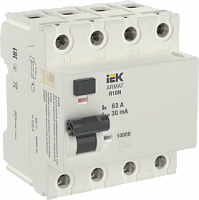 IEK ARMAT Выключатель дифференциального тока R10N (УЗО) 4п 63А 30мА тип A (AR-R10N-4-063A030)