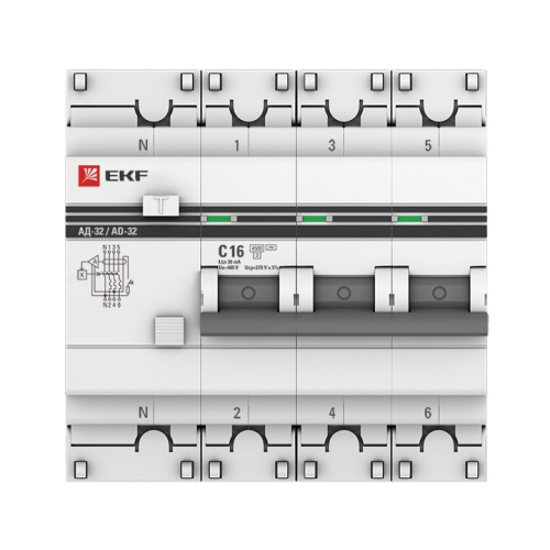 EKF Выключатель автоматический дифференциальный АД-32 4п 16А 30мА PROxima (DA32-16-30-4P-pro) фото 4