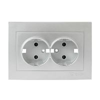 EKF Валенсия лицевая панель розетки 2-местной с/з 16А сталь с защ. штор. EKF PROxima (ESR16-L-128-30)