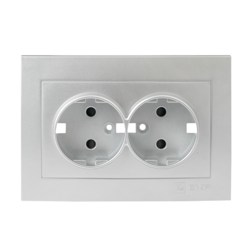 EKF Валенсия лицевая панель розетки 2-местной с/з 16А сталь с защ. штор. EKF PROxima (ESR16-L-128-30)