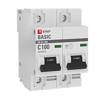 EKF Автоматический выключатель 2P 100А (C) 10kA ВА 47-100  Basic (mcb47100-2-100C-bas)