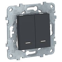 SCHNEIDER ELECTRIC Выключатель UNICA NEW двухклавишный 2 модуля с подсветкой 2 х схема 1а антрацит (NU521154N)