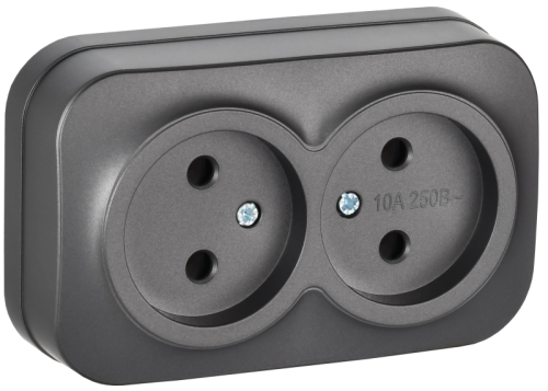 IEK GLORY Розетка 2-местная для открытой установки без заземления без защитных шторок 10А РС22-2-ХСм сталь матовый  (ERH20-K46M-10)