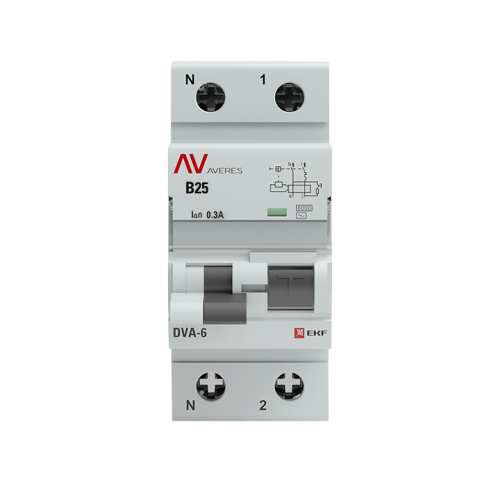 EKF Автомат дифференциальный DVA-6 1P+N 25А  (B) 300мА  (AC) 6кА AVERES (rcbo6-1pn-25B-300-ac-av) фото 3