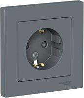SCHNEIDER ELECTRIC Розетка ATLASDESIGN с заземлением со шторками 16А в сборе грифель (ATN000744)