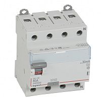 LEGRAND Выключатель дифференциального тока  (УЗО) DX3 4П 80А А 30мА N справа (411762 )