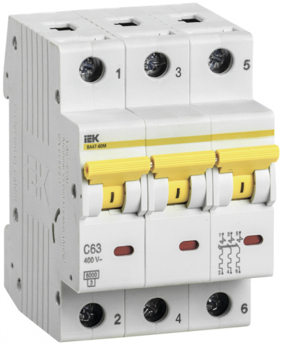 IEK Выключатель автоматический ВА47-60M 3Р 63А 6кА С IEK  (MVA31-3-063-C)