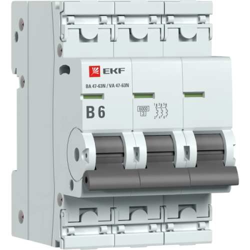 EKF Автоматический выключатель 3P 6А (B) 6кА ВА 47-63N PROxima (M636306B)