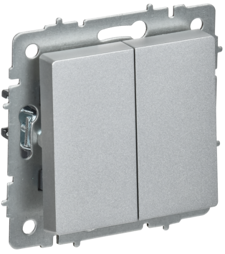 IEK BRITE Выключатель 2-клавишный перекрестный 10А ВС10-2-3-БрА алюминий  (BR-V23-0-10-K47)