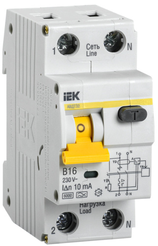 IEK Выключатель автоматический дифференциальный АВДТ-32 1п+N 16А 10мА B (Электронный) (MAD22-5-016-B-10)