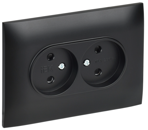 IEK SKANDY Розетка 2-местная без заземления с защитными шторками 10А в сборе SK-R09Bl черный  (SK-R23-10-K02-F)