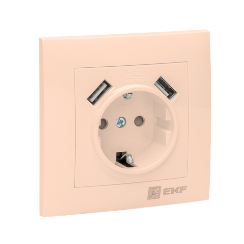 EKF Валенсия розетка 1-местная с/з 16А кремовая с защ. штор. с 2 USB 2,1А EKF PROxima (EWR16-028-20-2USB) фото 4