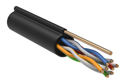 IEK Витая пара ITK кабель связи U/UTP ITK категория 5е 4 пары 24 AWG однопроволочный LDPE внешней прокладки с металлическим тросом 12мм черный  (305м)  (LC3-C5E04-159) (LC3-C5E04-159)