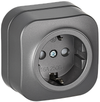 IEK GLORY Розетка 1-местная для открытой установки с заземлением с защитными шторками 16А РСш20-3-ХСм сталь матовый  (ERH14-K46M-16)