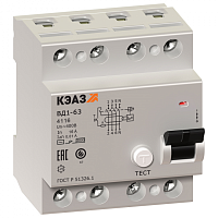 KEAZ Выключатель дифференциального тока без защиты от сверхтоков ВД1-63-4250-АС-УХЛ4 4P 50A 30mA (221950)