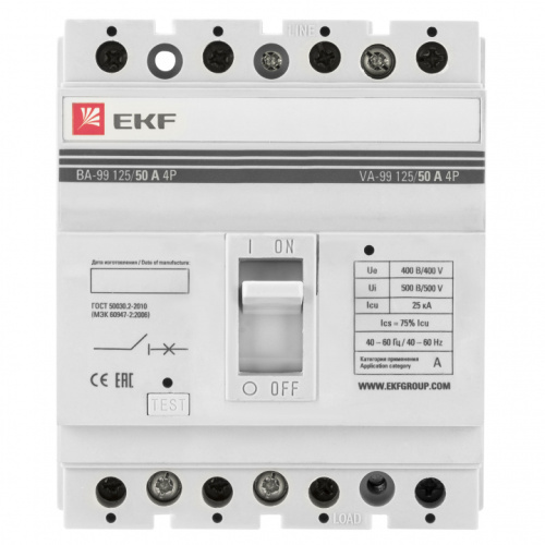 EKF Выключатель автоматический ВА-99 125/50А 4P 25кА (mccb99-125-50-4P)