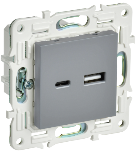 IEK SKANDY Розетка USB A+C 3,1А SK-R14Gr серый  (SK-U22-D31-K03)