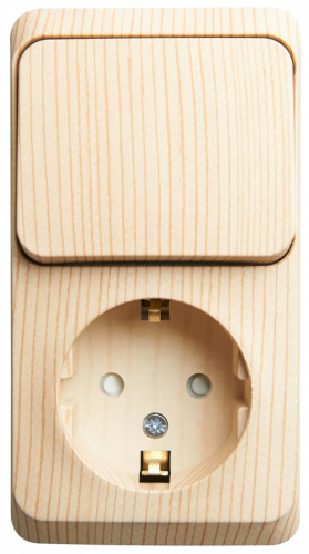 SCHNEIDER ELECTRIC ЭТЮД блок открытой установки Розетка с зеземлением со шторками + Выключатель 1-клавиш., сосна (BPA16-201D)