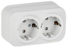 IEK GLORY Розетка 2-местная для открытой установки с заземлением с защитными шторками 16А РСш22-3-ХБм белый матовый  (ERH24-K01M-16)