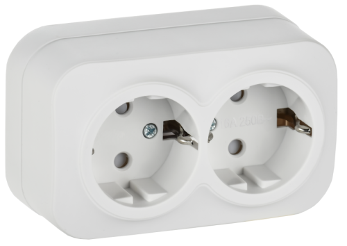 IEK GLORY Розетка 2-местная для открытой установки с заземлением с защитными шторками 16А РСш22-3-ХБм белый матовый  (ERH24-K01M-16)