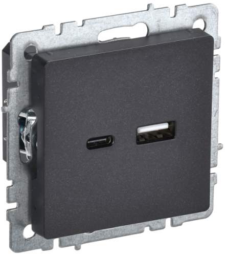 IEK BRITE Роз. USB A+C 18Вт РЮ11-1-БрЧ черн. IEK (BR-U22-018-K02)