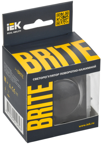 IEK BRITE Светорегулятор поворотно-нажимной 600Вт СС10-1-0-БрЧ черный (BR-D20-0600-K02) фото 2