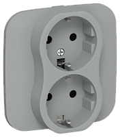 FLITE Розетка 2-местная с заземлением без защитных шторок безвинтовое крепление 16А в сборе серый (FI-R21A-16-1-K03)