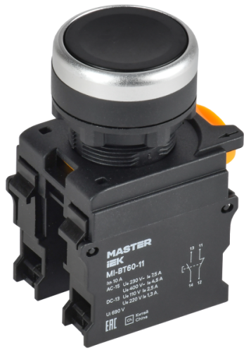 IEK Кнопка d=22мм 1NO+1NC чёрная MASTER  (MI-BT60-11-3-22-K02)