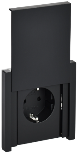 IEK FORTE&PIANO Розетка 1-местная с заземлением с защитными шторками и крышкой безвинтовое крепление 16А IP44 FP119 черный  (FP-R16-16-1-44-K02)