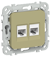 FLITE Розетка 2-местная компьютерная RJ45 категория 5Е UTP  оливковый (FI-K22-1-K26)