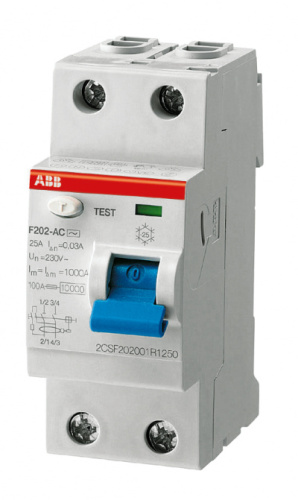 ABB Выключатель дифференциального тока  (УЗО) двухполюсный 80А 100мА F202 АС  (F202 AC-80/0,1)  (2CSF202001R2800)