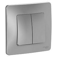 SCHNEIDER ELECTRIC BLANCA скрытой установки двухклавишный переключатель  (cх.6+6), 10A, 250B, алюминий (BLNVS106603)