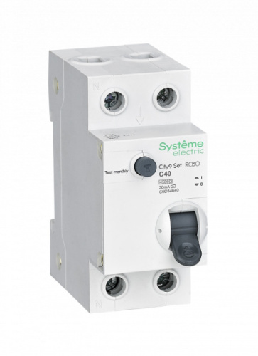 Systeme Electric City9 Set Автоматический выключатель дифференциального тока (АВДТ) 1P+N С 40А 4.5kA 30мА Тип-AС 230В (C9D34640)