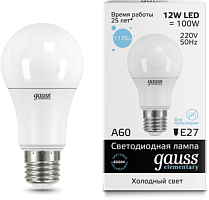 GAUSS Лампа светодиодная LED 12вт 230в, Е27, дневной, A60 Elementary (23232)