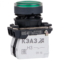 KEAZ Кнопка КМЕ4611мЛ-220В-зеленый-1но+1нз-цилиндр-индикатор-IP65-КЭАЗ (248250)