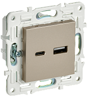 IEK SKANDY Розетка USB A+C 18Вт SK-R13Sh шампань  (SK-U22-018-K37)