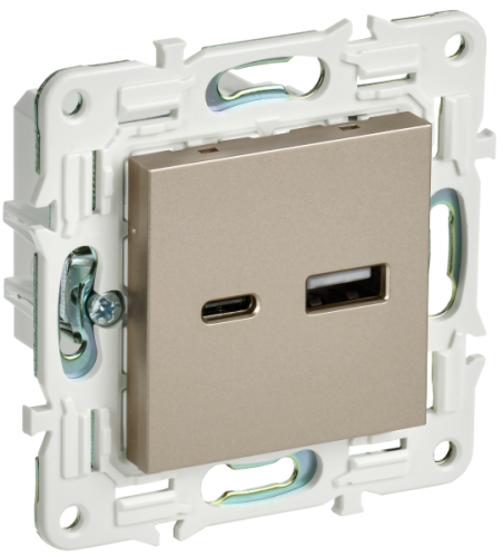 IEK SKANDY Розетка USB A+C 18Вт SK-R13Sh шампань  (SK-U22-018-K37)