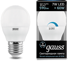 GAUSS Лампа светодиодная LED 7вт, 230в, Е27, белый, dim, шар  (105102207-D)